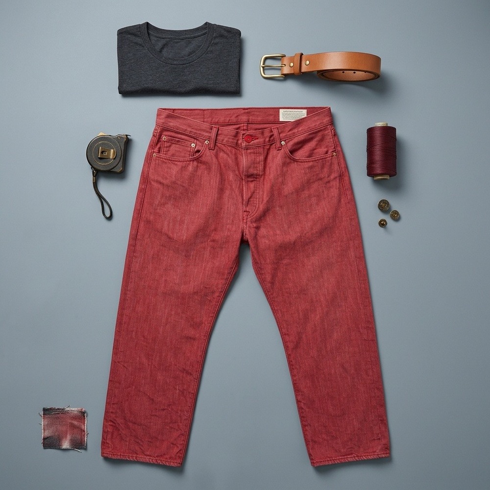 Levi's 501 Original Fit Mens Jeans 42x30 Red Denim Straight Leg Button Fly